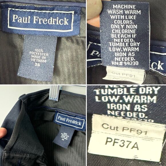 Paul Frederick Men’s 36x28 Navy Blue Pleated Dress Pants Cuffed Extended Waist - Picture 9 of 16